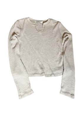 FREEWORLD Women's Long Sleeve Waffle Knit Crop Top,  Notch Neck